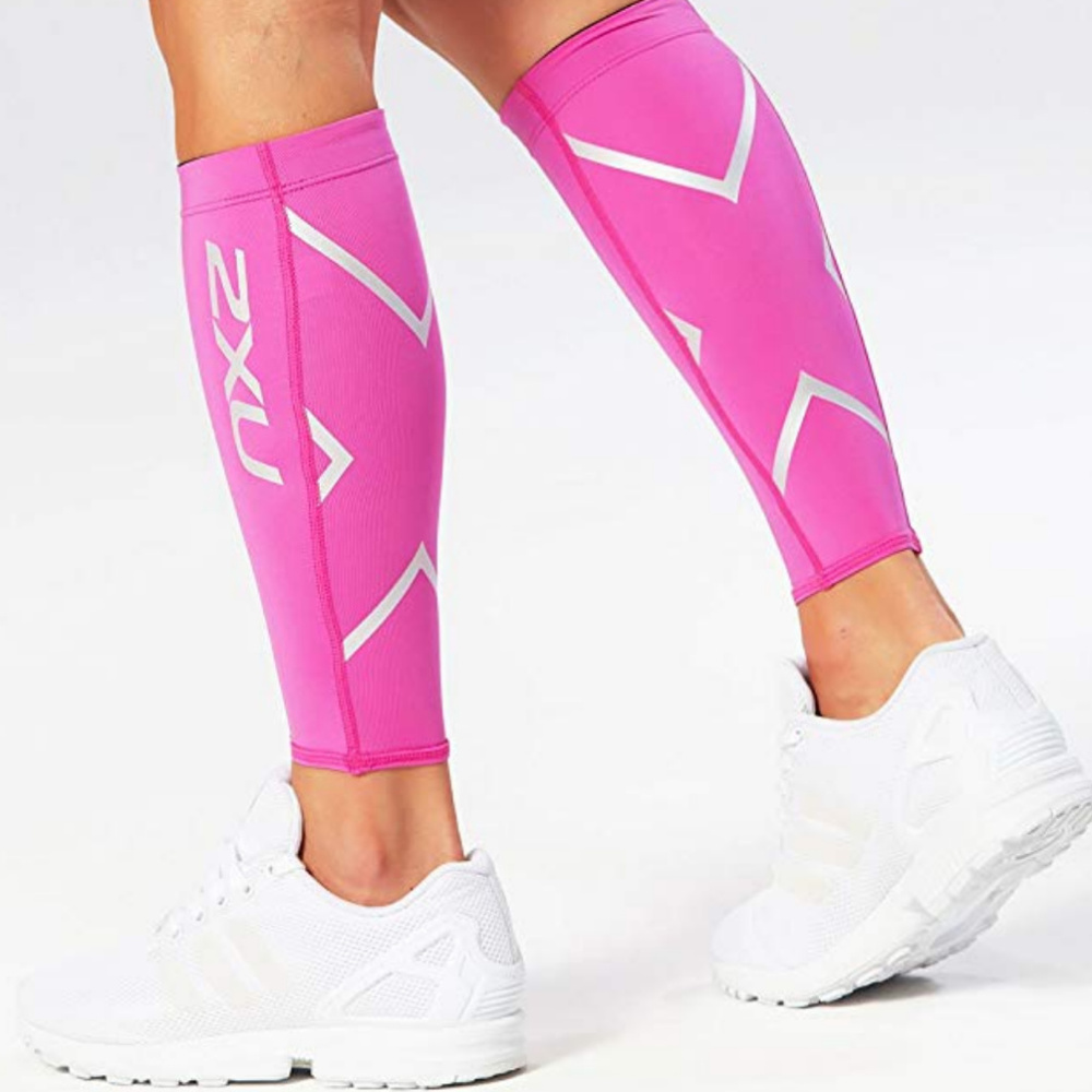 2XU Pink Compression Calf Sleeves with White Accents